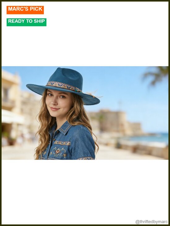 Vintage Wide Brim Felt Fedora Hat with Feather Accents, Cotton Polyester Blend
